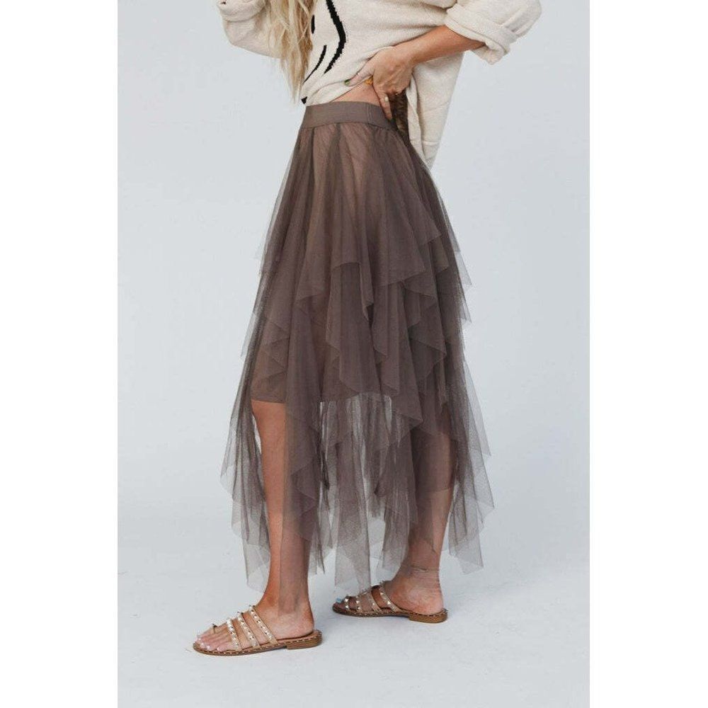 Easel Allover Mesh Ballerina Tulle Princess Maxi Skirt in Olive Grey S-L EB40814 - Picture 3 of 8